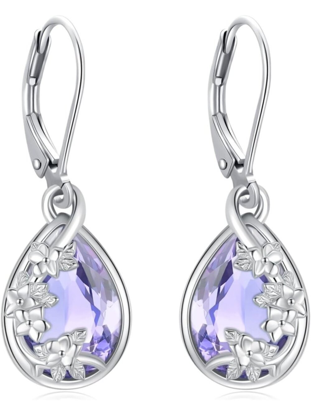 Stylish Silver Drop Dangle Earrings with Birthstone - Perfect Gift for Women